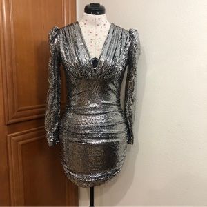 BCBGMaxazria long sleeve sequin party dress